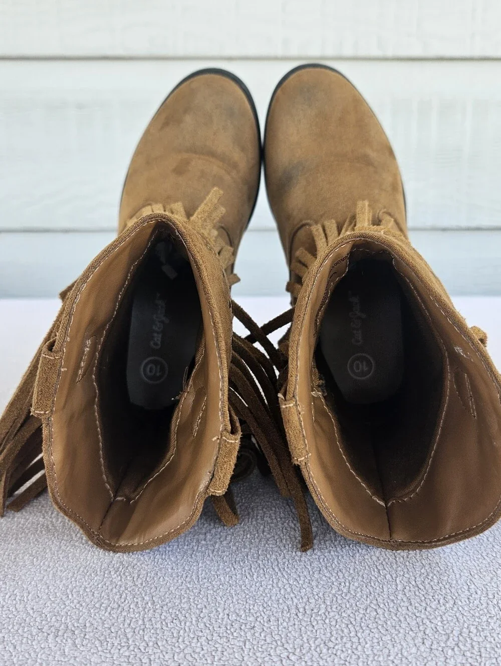 Cat & Jack Fringe Brown Boot Girl SZ 10 Half Zip Boho Western Country Rodeo